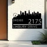 Custom Metal Chicago city skyline Metal Address Sign Hanging Address Plaque house number Yard Outdoor Sign