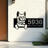 Custom Metal Turkis Angora Cute peeking cat Metal Address Sign, House number, Outdoor Number Signage, Yard Sign Address Plate