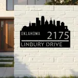 Custom Metal Oklahoma city skyline Metal Address Sign Hanging Address Plaque house number Yard Outdoor Sign