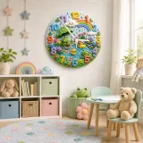 Springtime Frog & Duck Pond Kids Room Wall Clock