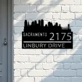 Custom Metal Sacramento city skyline Metal Address Sign Hanging Address Plaque house number Yard Outdoor Sign