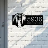 Custom Metal Dog mountain scene Metal Address Sign, House number, Outdoor Number Signage, Yard Sign Address Plate