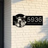 Custom Metal Alien on the Desert UFO Metal Address Sign House number Hanging Address Plaque Yard Sign Outdoor