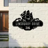 Custom Metal Ship Metal Address Sign Custom Hanging Address Plaque House number Yard Sign Outdoor Sign