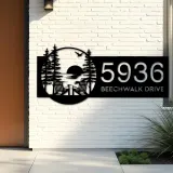 Custom Metal Sunset Scene Metal Address Sign, House number, Outdoor Number Signage, Yard Sign Address Plate