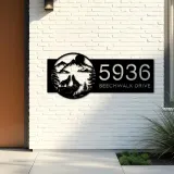 Custom Metal Howling Wolves on Cliff Mountains Metal Address Sign Custom House number Hanging Address Plaque Yard Sign Outdoor