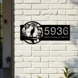 Custom Metal River scene stork Metal Address Sign, House number, Outdoor Number Signage, Yard Sign Address Plate