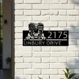 Custom Metal English Bulldog dog US flag glasses Metal Address Sign House number Hanging Address Plaque Yard Sign Outdoor decor