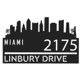 Custom Metal Miami city skyline Metal Address Sign Hanging Address Plaque house number Yard Outdoor Sign