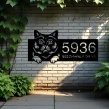 Custom Metal British shorthair Cute peeking cat Metal Address Sign, House number, Outdoor Number Signage, Yard Sign Address Plate