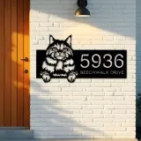 Custom Metal Siberian Cute peeking cat kitten Metal Address Sign, House number, Outdoor Number Signage, Yard Sign Address Plate