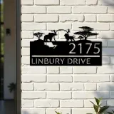 Custom Metal Safari scene african wild life Metal Address Sign, House number, Outdoor Number Signage, Yard Sign Address Plate
