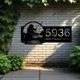 Custom Metal Fisherman in boat fishing Metal Address Sign, House number, Outdoor Number Signage, Yard Sign Address Plate