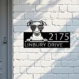 Custom Metal Whippet dog US flag glasses Metal Address Sign House number Hanging Address Plaque Yard Sign Outdoor decor