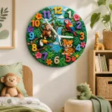 Dschungel-Safari Tier Wanduhr für Kinderzimmer | Tropischer Regenwald Dekoration, Geschenk zur Babyparty für Jungen & Mädchen (34,5 cm)