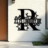 Custom Metal Floral Monogram Split Letter R Metal Address Sign House number Hanging Address Plaque Yard Sign Outdoor decor