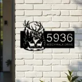 Custom Metal Deer buck forest scene Metal Address Sign, House number, Outdoor Number Signage, Yard Sign Address Plate