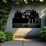 Custom Metal Camping trailer mountain pine tree Metal Address Sign, House number, Outdoor Number Signage, Yard Sign Address Plate