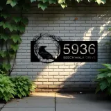 Custom Metal Raven Crow Halloween Wreath Metal Address Sign, House number, Outdoor Number Signage, Yard Sign Address Plate