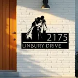 Custom Metal Kissing bride and groom Metal Address Sign, House number, Outdoor Number Signage, Yard Sign Address Plate