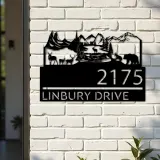 Custom Metal Forest elk deer bear scene Metal Address Sign, House number, Outdoor Number Signage, Yard Sign Address Plate