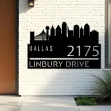 Custom Metal Dallas city skyline Metal Address Sign Hanging Address Plaque house number Yard Outdoor Sign