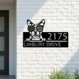 Custom Metal Boston terrier dog US flag glasses Metal Address Sign House number Hanging Address Plaque Yard Sign Outdoor decor