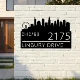 Custom Metal Chicago city skyline Metal Address Sign Hanging Address Plaque house number Yard Outdoor Sign