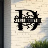 Custom Metal Floral Monogram Split Letter D Metal Address Sign House number Hanging Address Plaque Yard Sign Outdoor decor