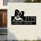 Custom Metal Papillon dog Puppy Metal Address Sign House number Hanging Address Plaque Yard Sign Outdoor decor