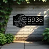 Custom Metal Coal miner on US flag Metal Address Sign, House number, Outdoor Number Signage, Yard Sign Address Plate