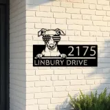 Custom Metal Whippet dog US flag glasses Metal Address Sign House number Hanging Address Plaque Yard Sign Outdoor decor