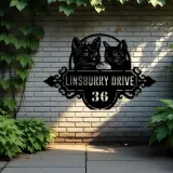 Custom Metal Cute cats kittens Metal Address Sign, House number, Outdoor Number Signage, Yard Sign Address Plate