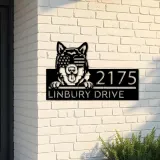 Custom Metal Alaskan Malamute dog US glasses Metal Address Sign House number Hanging Address Plaque Yard Sign Outdoor decor