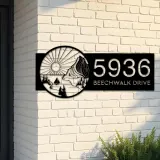 Custom Metal Sun mountain river scene Metal Address Sign, House number, Outdoor Number Signage, Yard Sign Address Plate