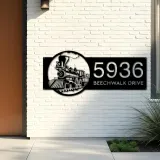 Custom Metal Train Metal Address Sign, House number, Outdoor Number Signage, Yard Sign Address Plate001