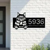 Custom Metal Siberian Cute peeking cat kitten Metal Address Sign, House number, Outdoor Number Signage, Yard Sign Address Plate