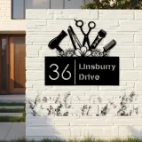 Custom Metal Hair Stylist Hair dresser salon Metal Address Sign, House number, Outdoor Number Signage, Yard Sign Address Plate