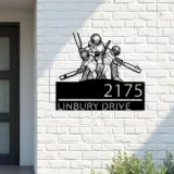 Custom Metal Cricket player sport Metal Address Sign, House number, Outdoor Number Signage, Yard Sign Address Plate