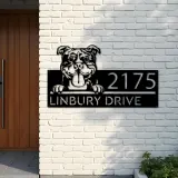 Custom Metal American Bully dog cute puppy Metal Address Sign House number Hanging Address Plaque Yard Sign Outdoor decor