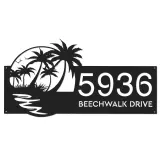Custom Metal Beach Scene Summer Palm Tree Metal Address Sign, House number, Outdoor Number Signage, Yard Sign Address Plate
