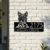 Custom Metal Scottish Terrier US flag glasses Metal Address Sign House number Hanging Address Plaque Yard Sign Outdoor decor