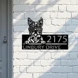 Custom Metal Scottish Terrier US flag glasses Metal Address Sign House number Hanging Address Plaque Yard Sign Outdoor decor