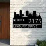 Custom Metal Wichita city skyline Metal Address Sign Hanging Address Plaque house number Yard Outdoor Sign