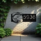 Custom Metal Salmon fishing rod bait hook Metal Address Sign, House number, Outdoor Number Signage, Yard Sign Address Plate