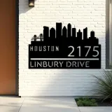 Custom Metal Houston city skyline Metal Address Sign Hanging Address Plaque house number Yard Outdoor Sign