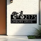 Custom Metal Bicycle with flower and hearts Metal Address Sign, House number, Outdoor Number Signage, Yard Sign Address Plate