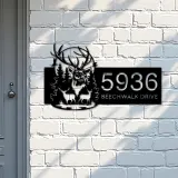 Custom Metal Deer buck forest scene Metal Address Sign, House number, Outdoor Number Signage, Yard Sign Address Plate