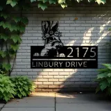 Custom Metal Peeking Rabbit bunny farmhouse Metal Address Sign House number Hanging Address Plaque Yard Sign Outdoor decor