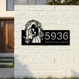 Custom Metal Couple Kissing bride and groom Metal Address Sign, House number, Outdoor Number Signage, Yard Sign Address Plate